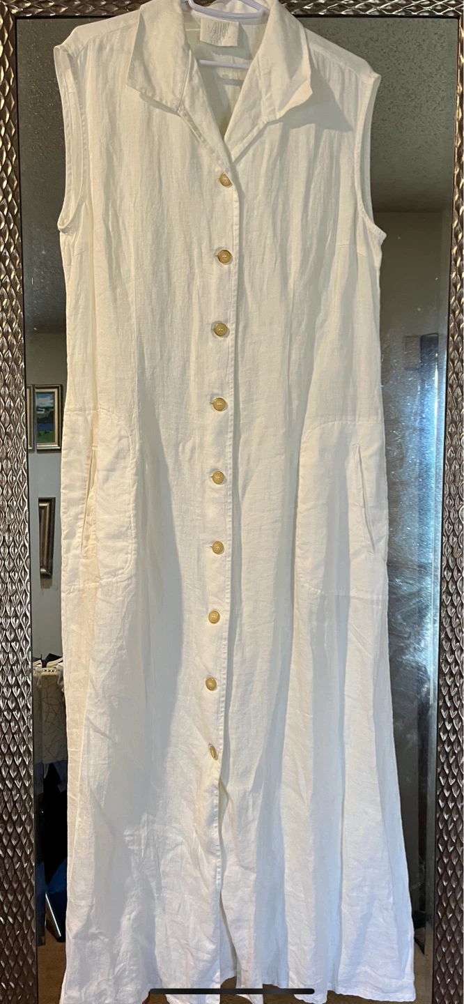 AERIE White Sleeveless Maxi Shirt Dress linen