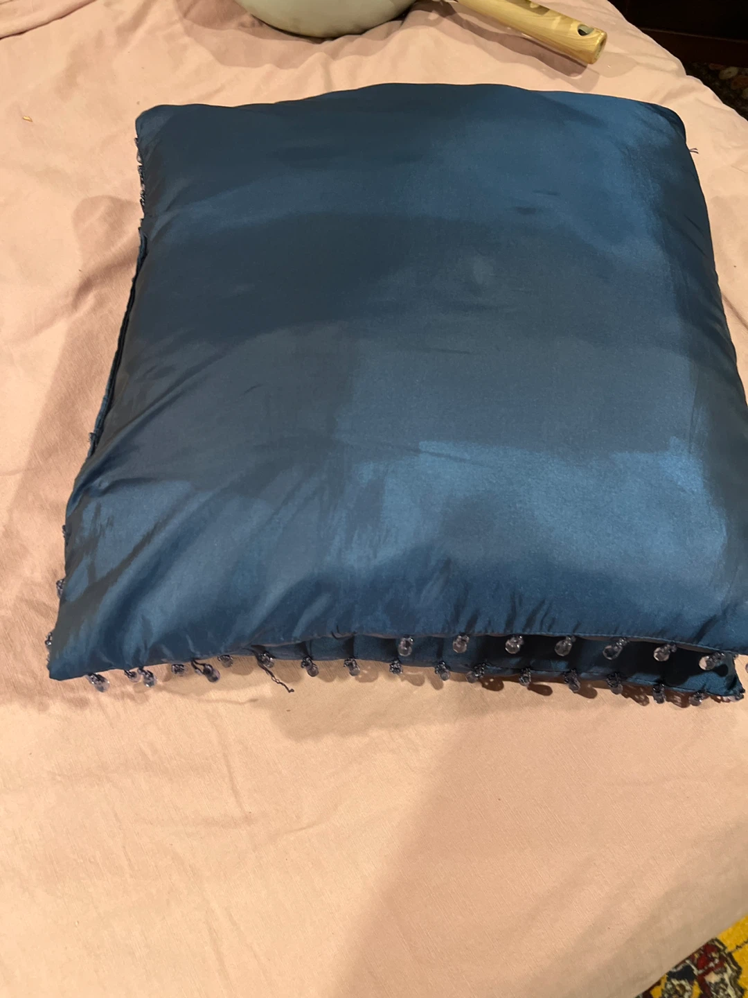 Teal Decorative Pillow with Beaded Trim