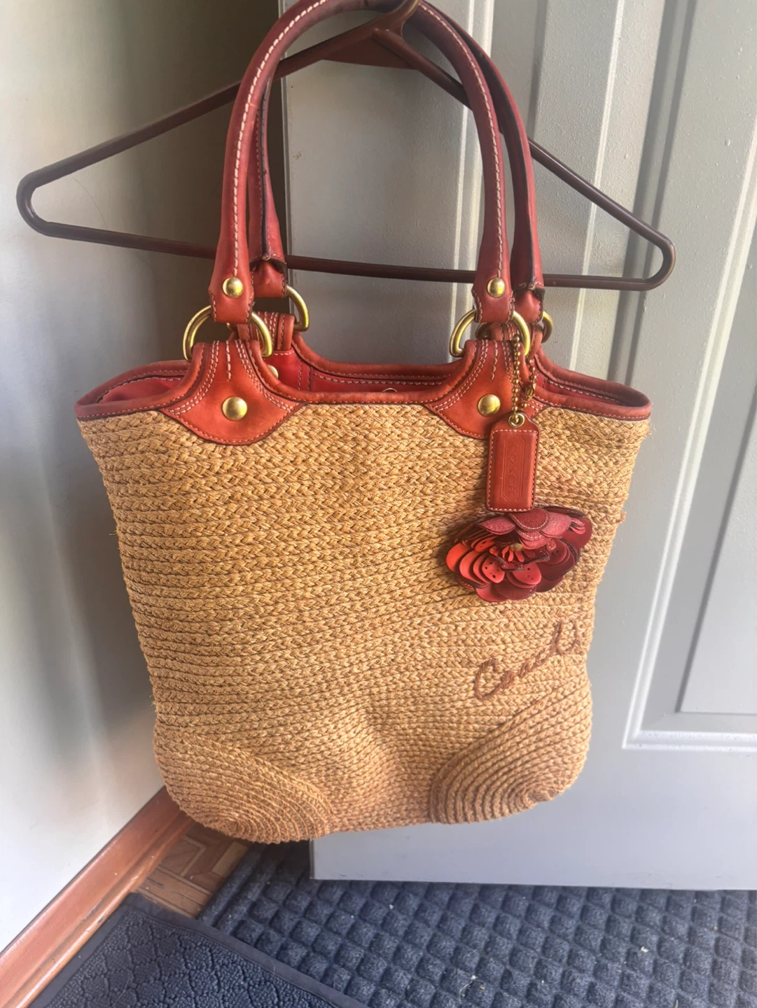 Coach Bleecker Straw Leather Tote Bag
