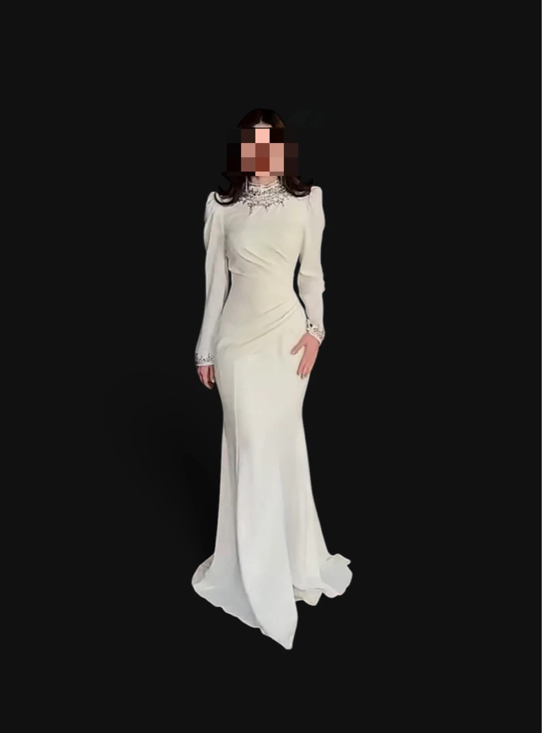 White Beaded Neckline & Cuff Gown