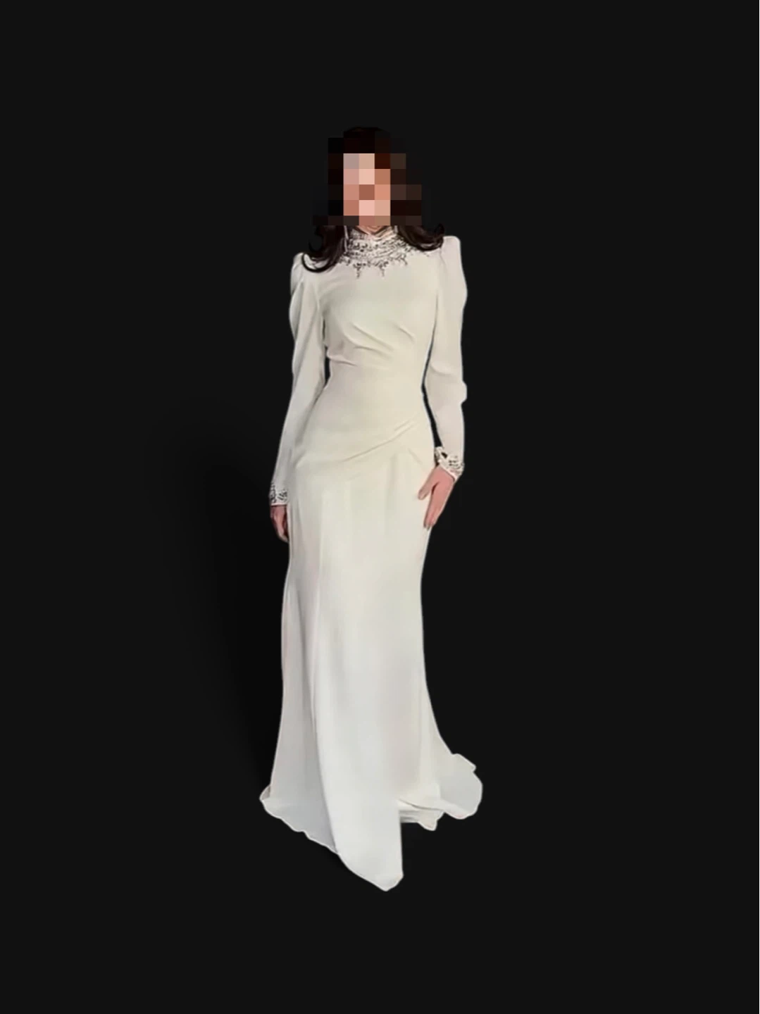 White Beaded Neckline & Cuff Gown - photo 2