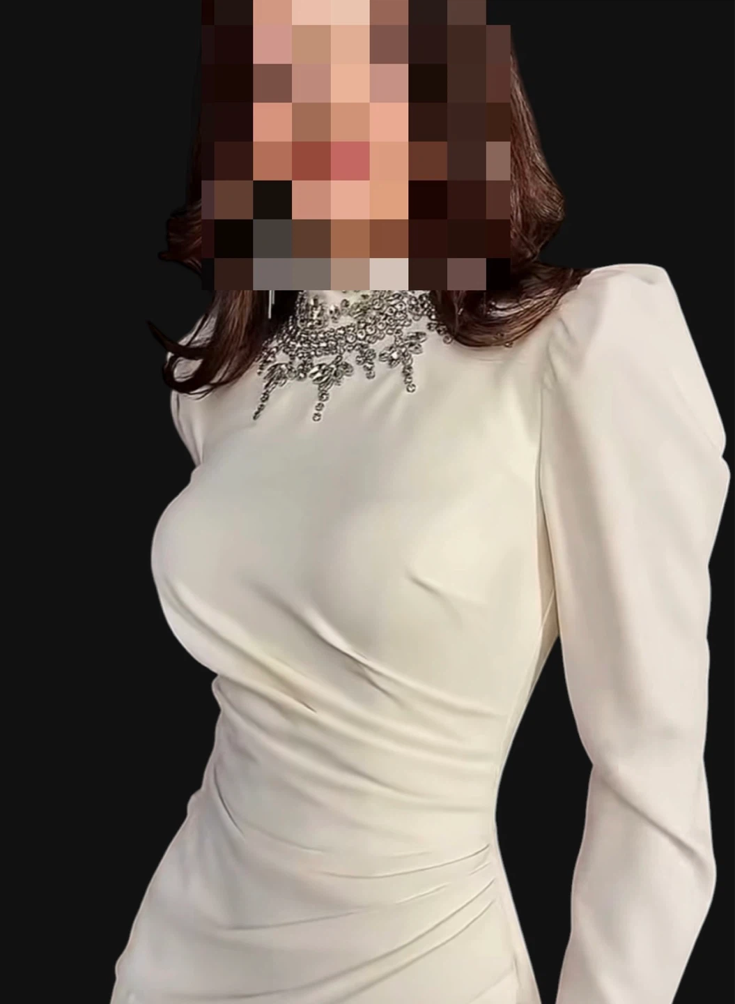 White Beaded Neckline & Cuff Gown - photo 4
