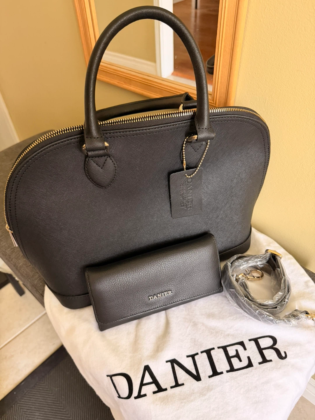 Danier Black Leather Satchel Handbag and Wallet Set