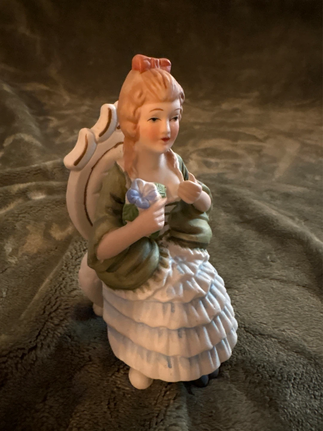 Vintage Ceramic Figurine of Woman with Flowers