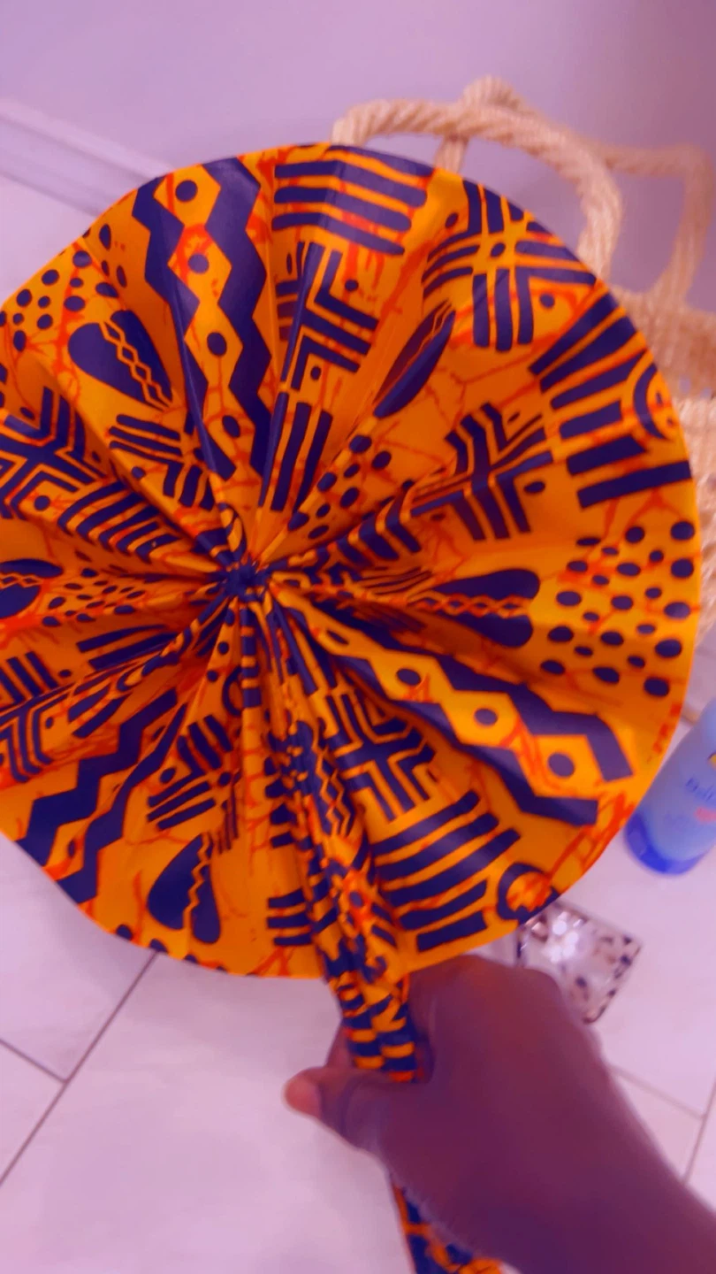 African Beach basket with hand held Ankara fan - photo 2