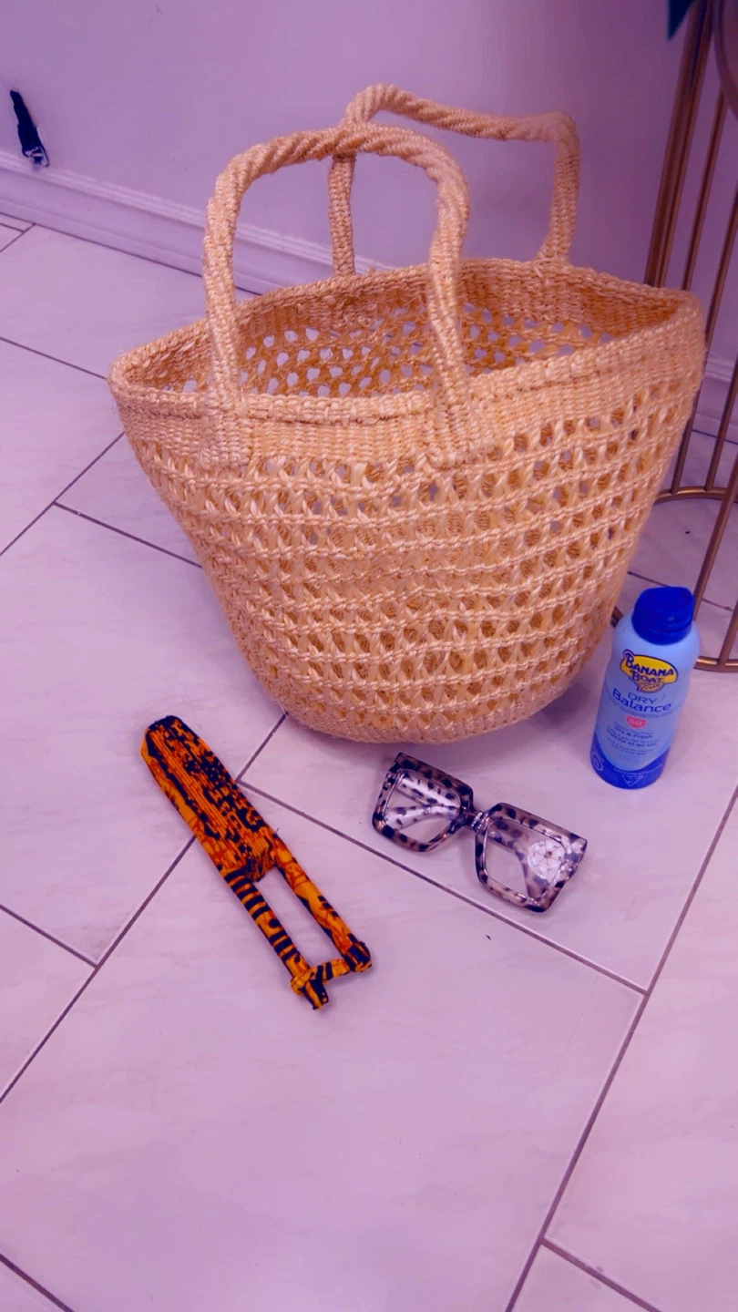 African Beach basket with hand held Ankara fan
