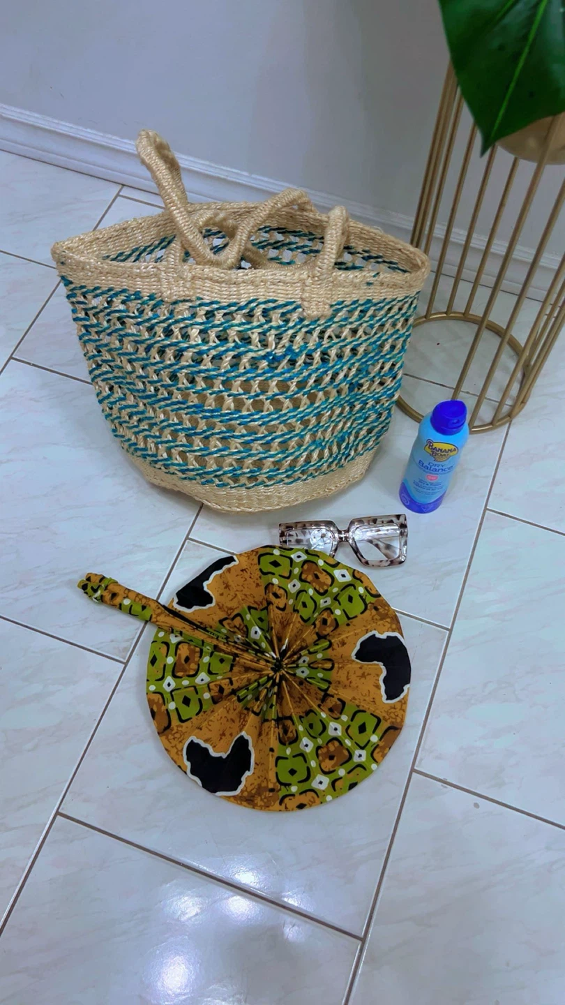 African Beach basket with hand held Ankara fan - photo 5