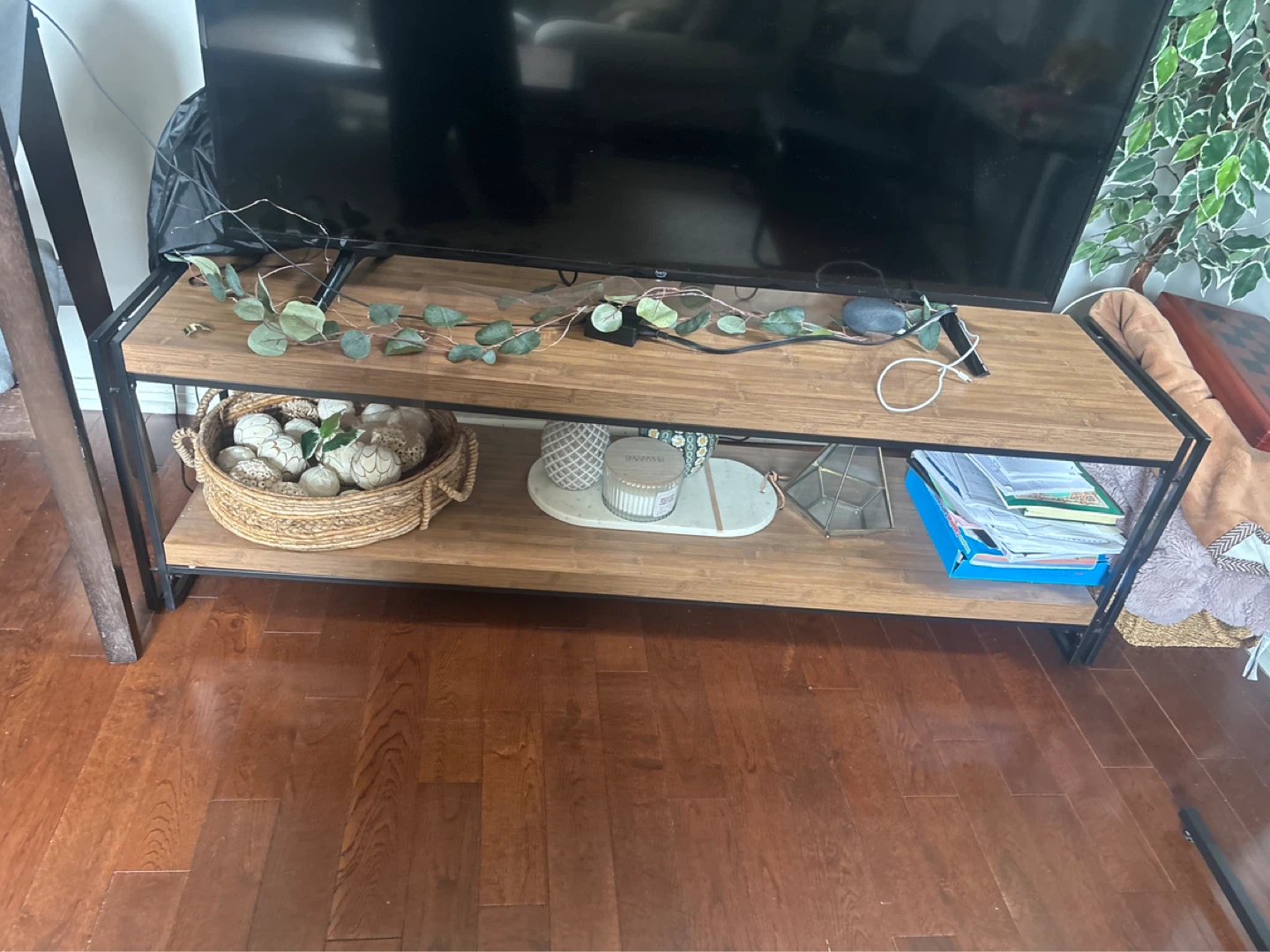Wooden TV Stand with Metal Frame