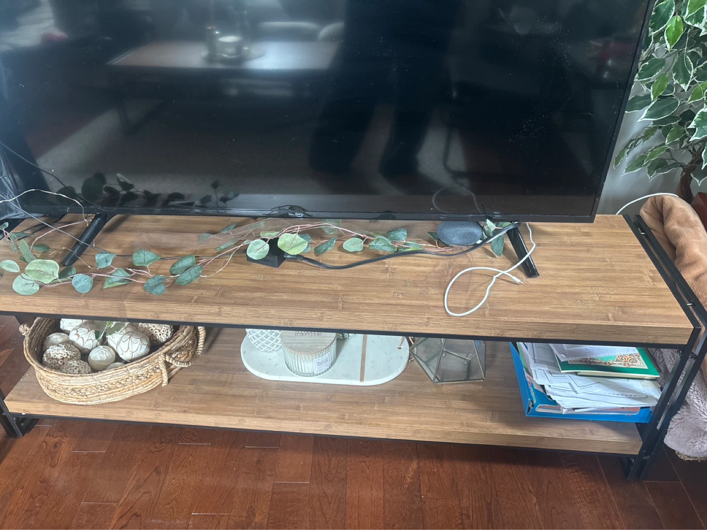 Wooden TV Stand with Metal Frame - photo 2
