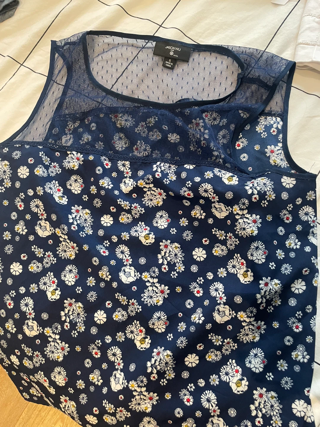 ⚽️Jason Wu Navy Floral Mesh Top - Size S