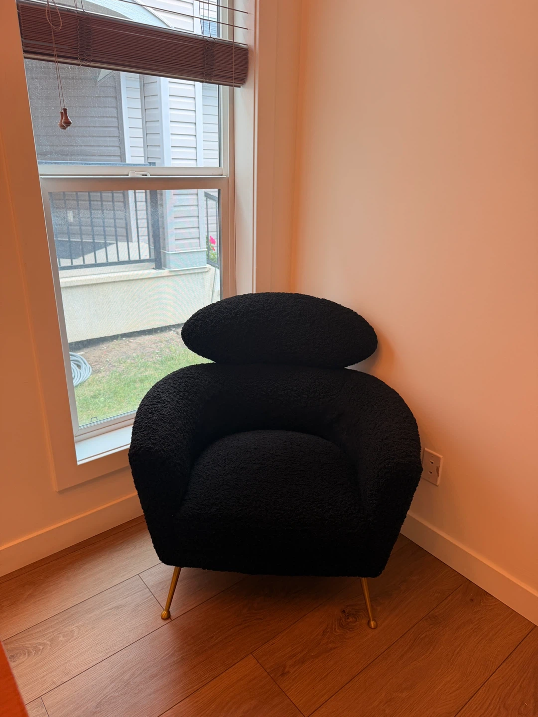 Black Sherpa Accent Chair with Gold Legs - photo 2