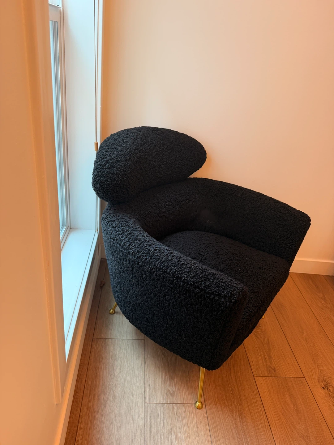 Black Sherpa Accent Chair with Gold Legs