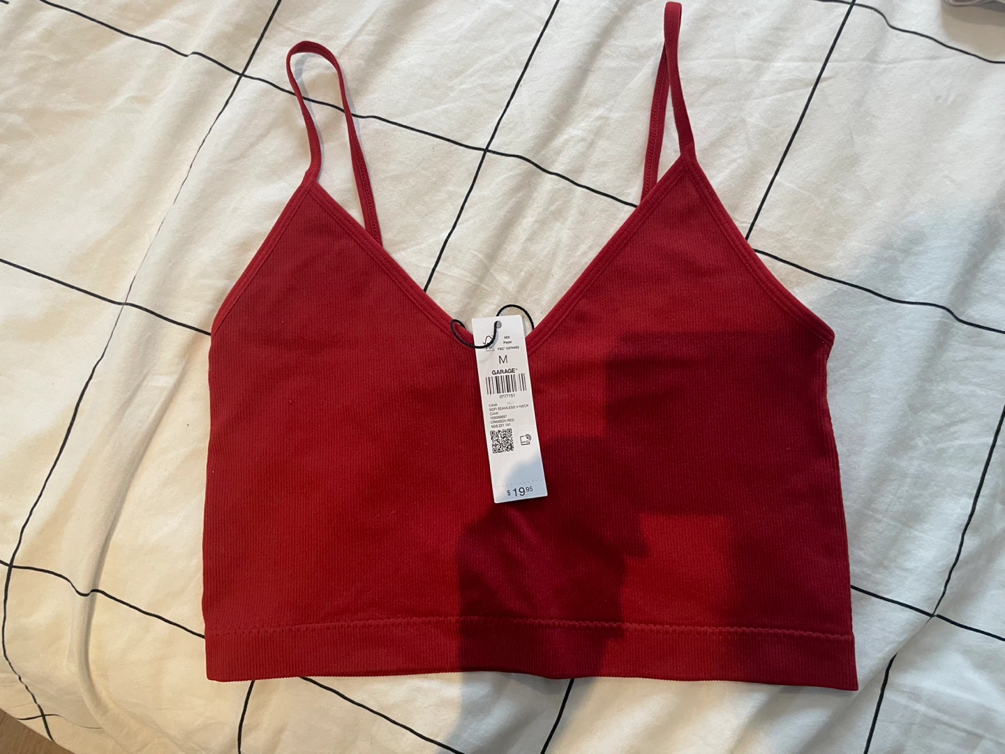 Garage Red Ribbed Crop Tank Top ⚽️