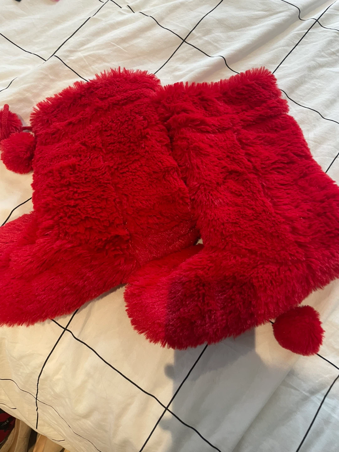 Red Fuzzy Stockings with Pom Poms ⚽️