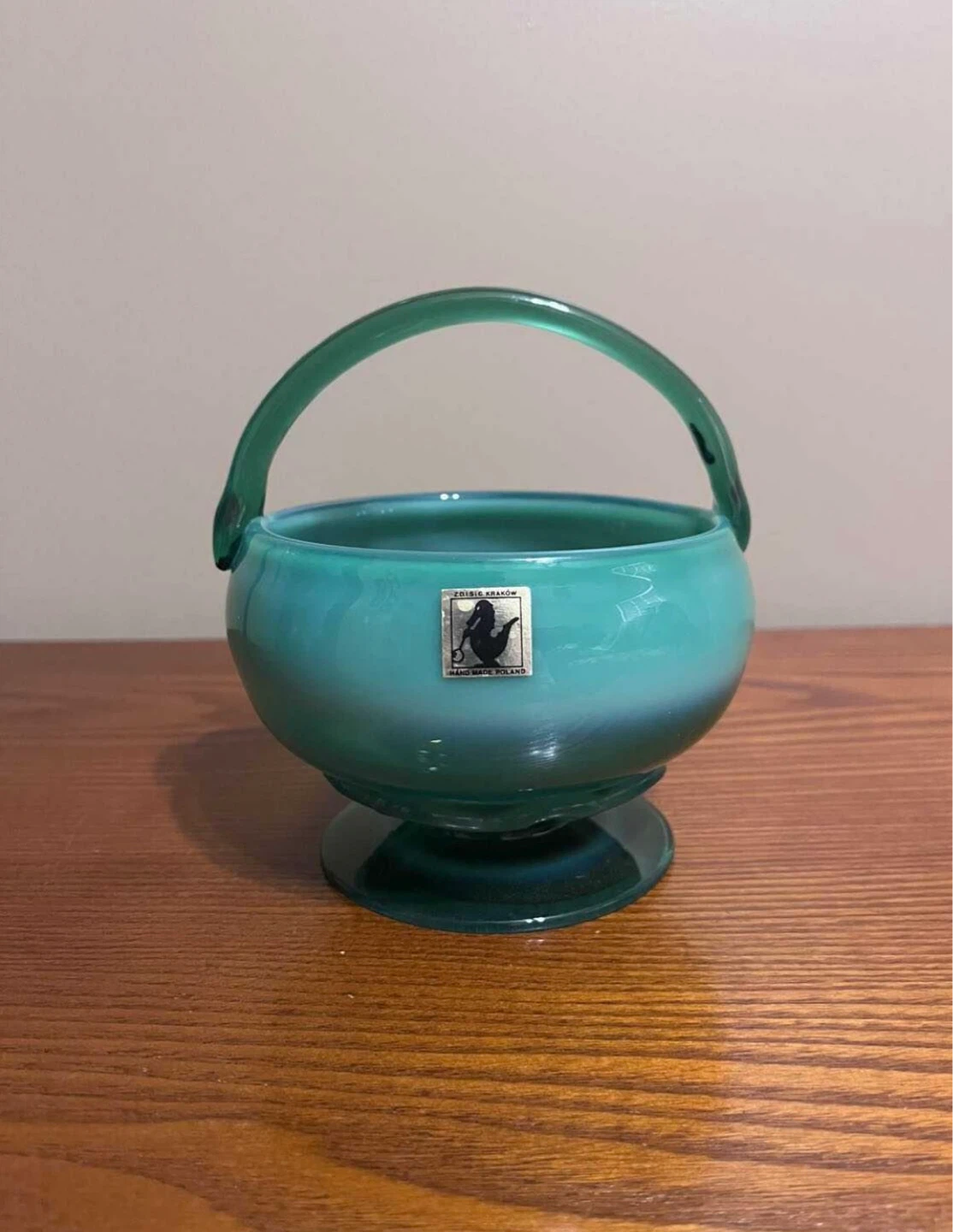 VINTAGE (1970’s) POLISH ART GLASS BOWL WITH HANDLE