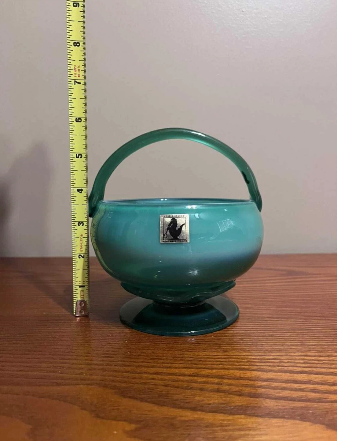 VINTAGE (1970’s) POLISH ART GLASS BOWL WITH HANDLE - photo 2