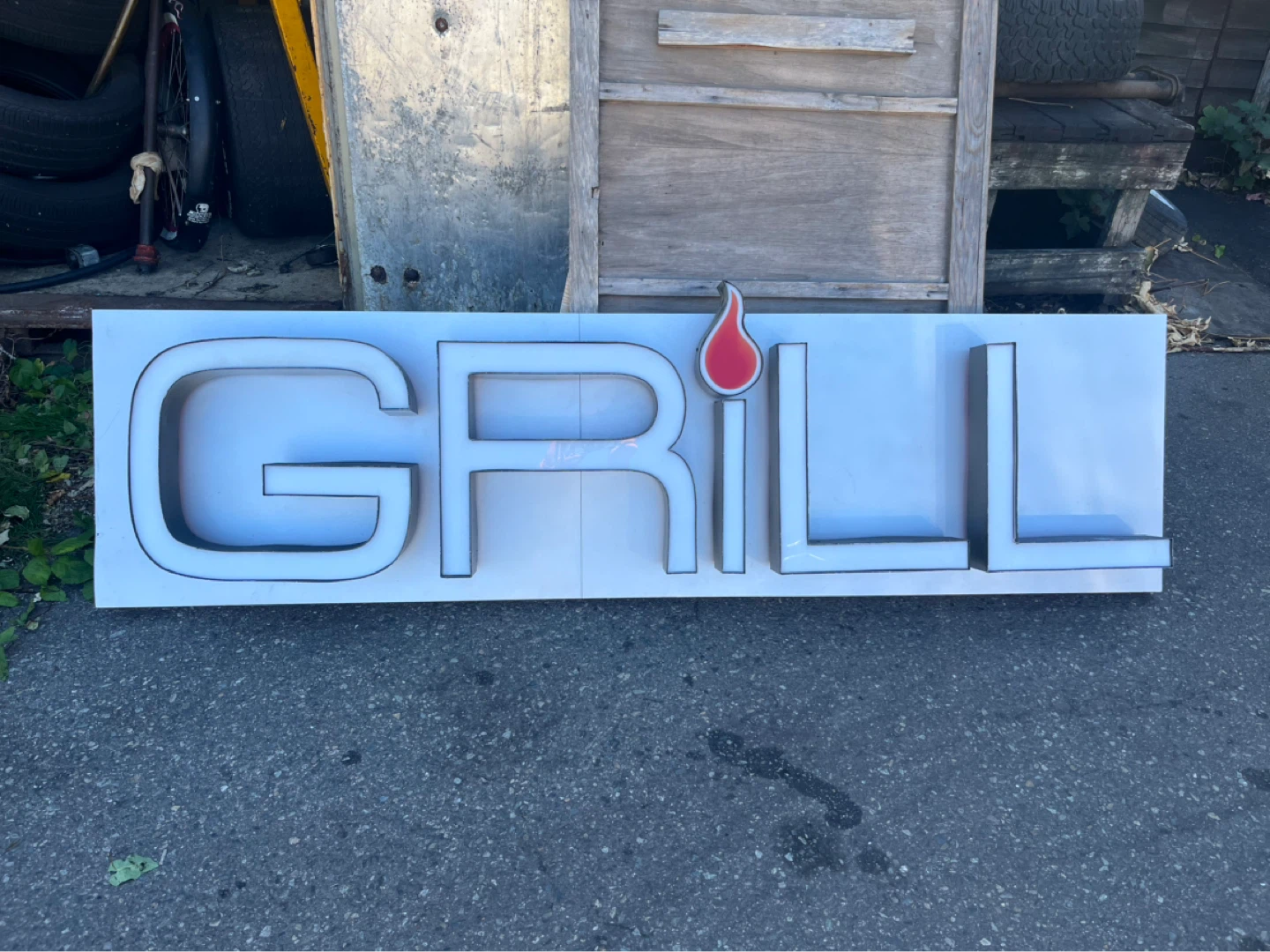 Large GRILL Sign with Flame Accent