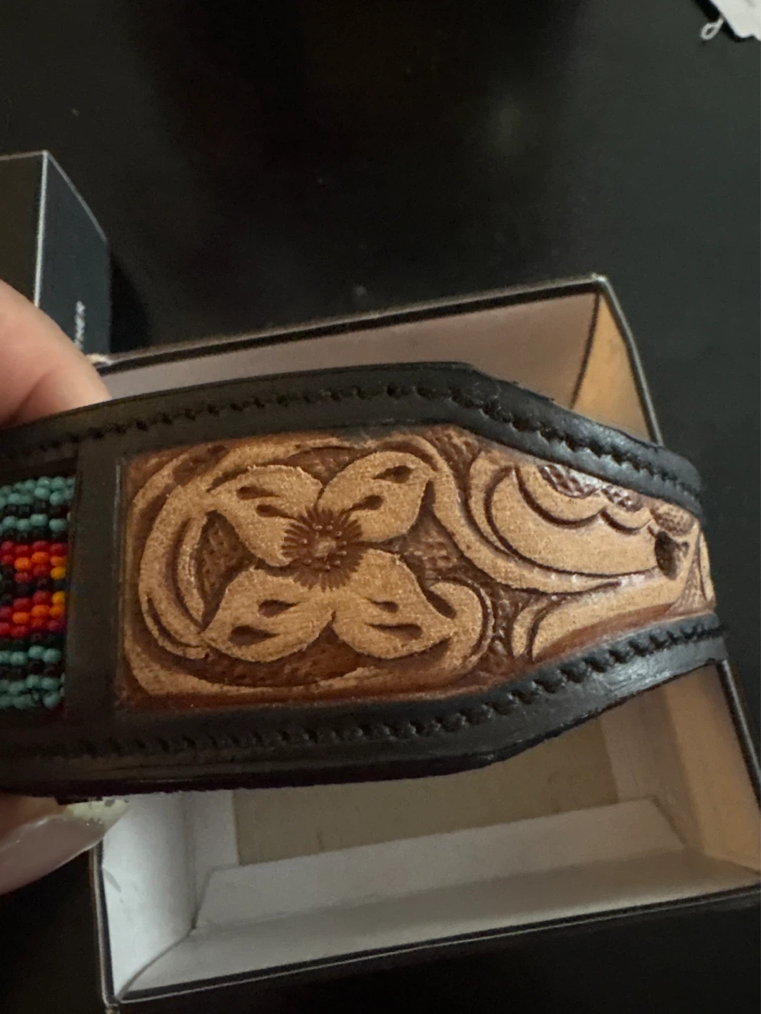 ⚽️ Leather Dog Collar with Beaded Inlay - photo 3