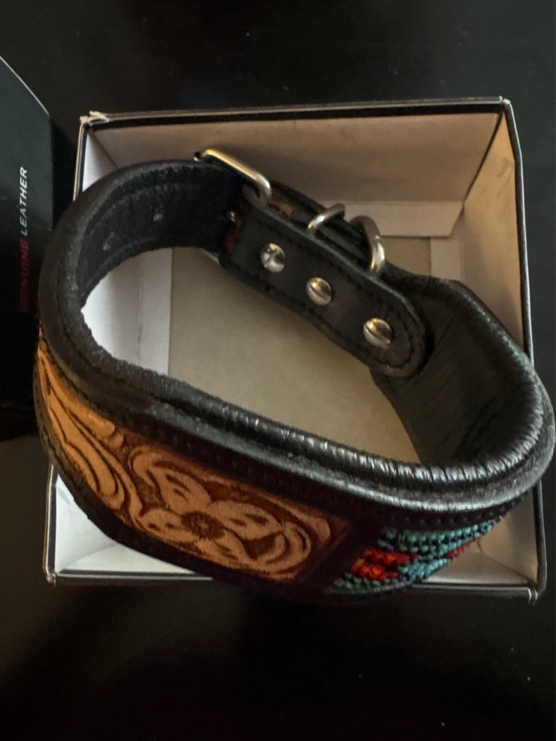 ⚽️ Leather Dog Collar with Beaded Inlay