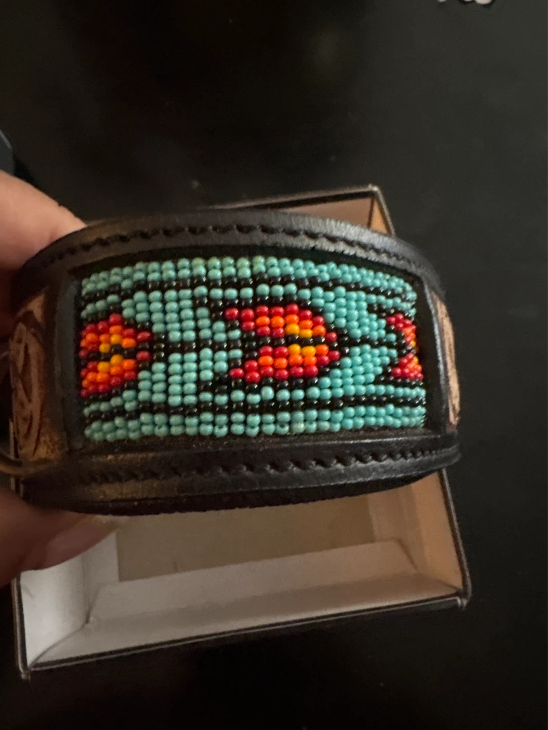 ⚽️ Leather Dog Collar with Beaded Inlay - photo 4