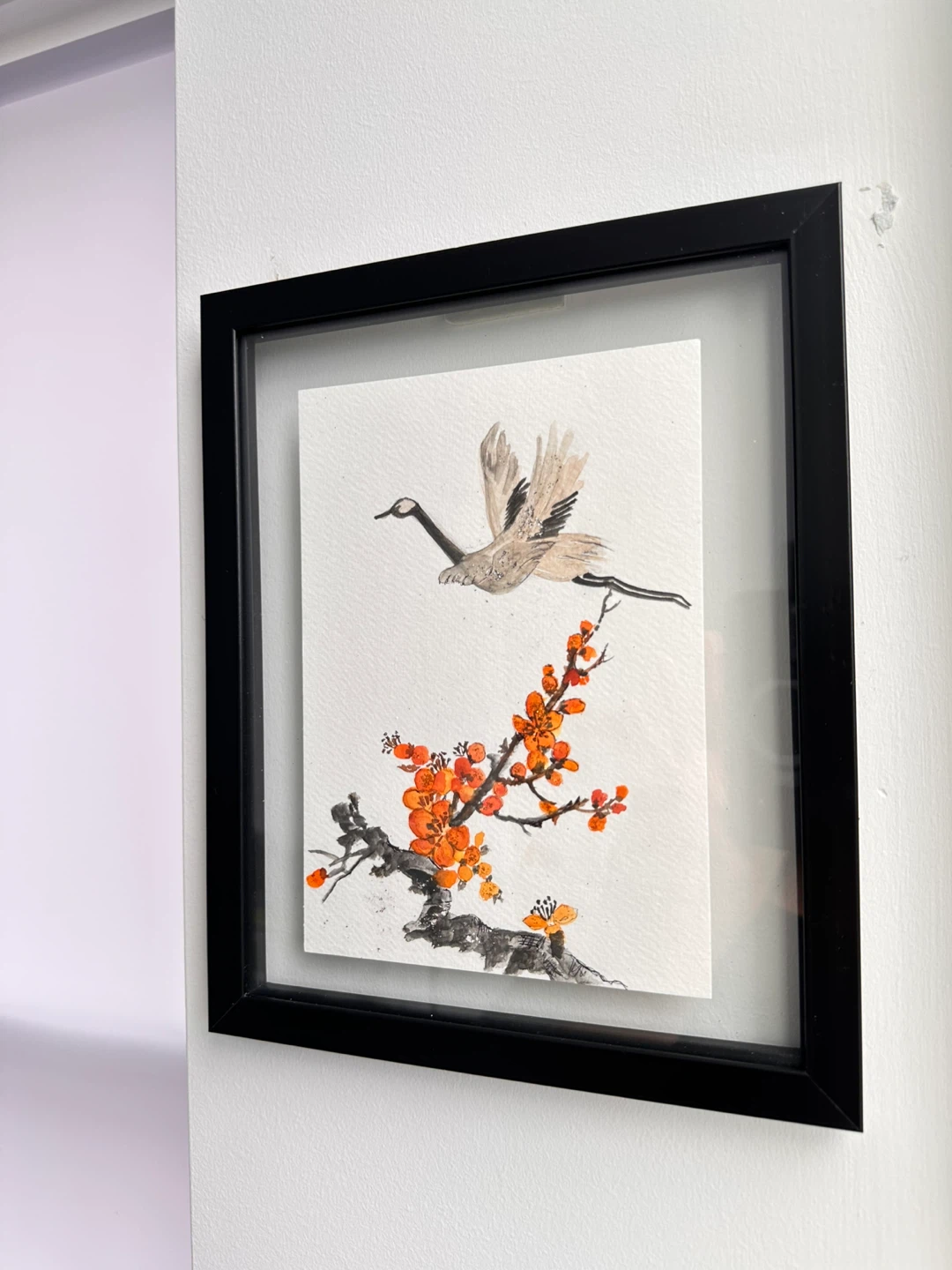 Framed Painting of Goose and Cherry Blossoms - photo 2