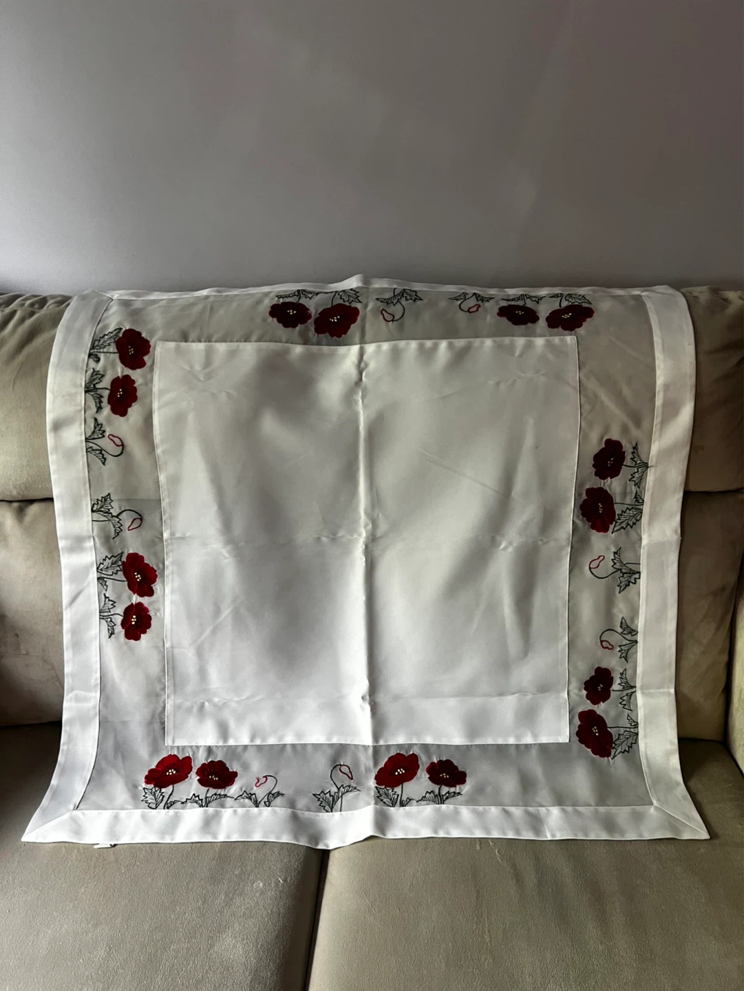 White Tablecloth with Red Poppies