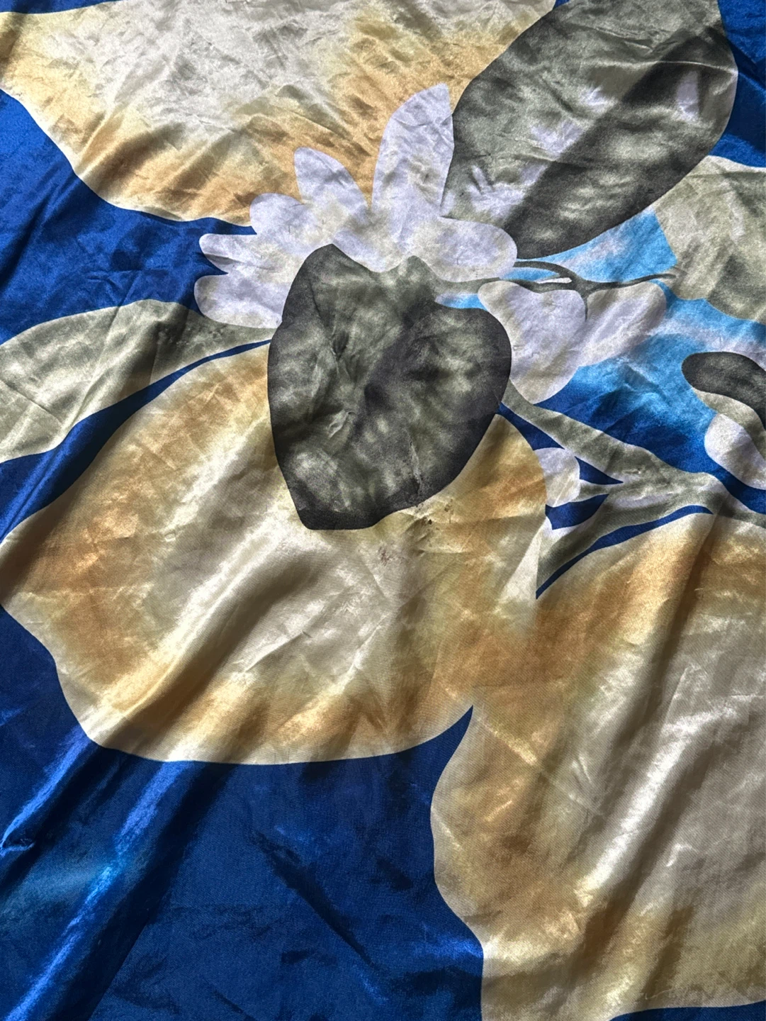 Silk Scarf Blue and Gold Floral - photo 2