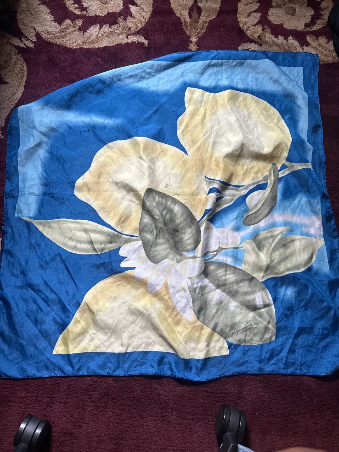 Silk Scarf Blue and Gold Floral - photo 3