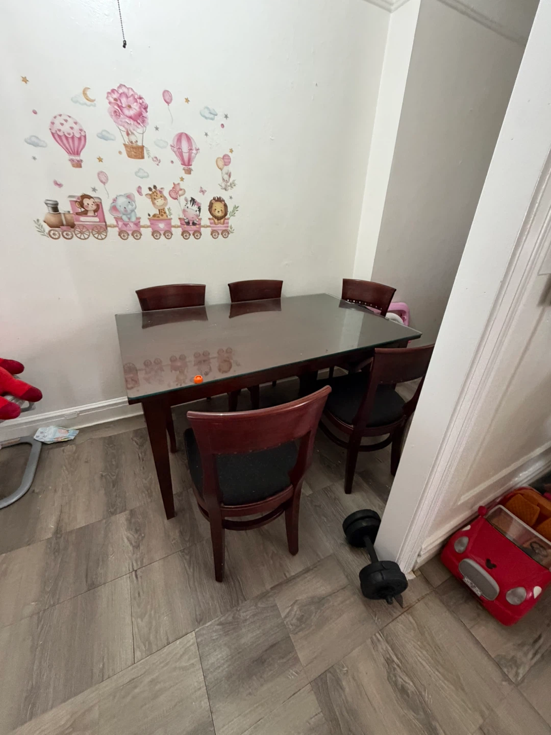 Wooden Dining Table with Glass Top and 6 Chairs - photo 2