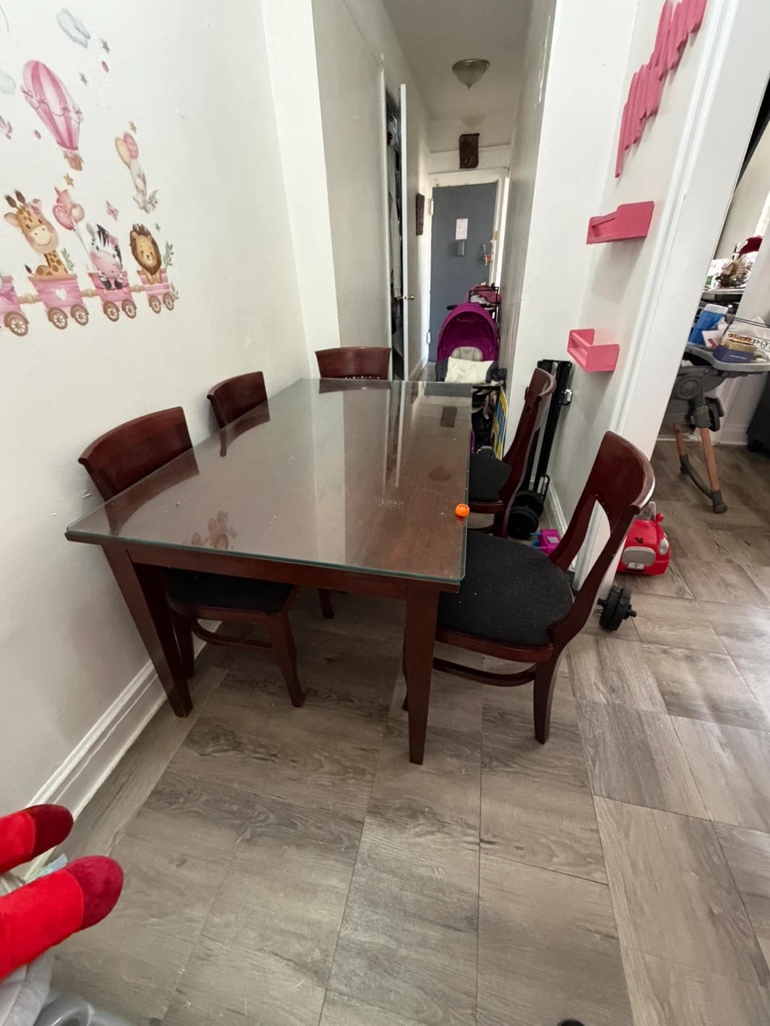 Wooden Dining Table with Glass Top and 6 Chairs - photo 3
