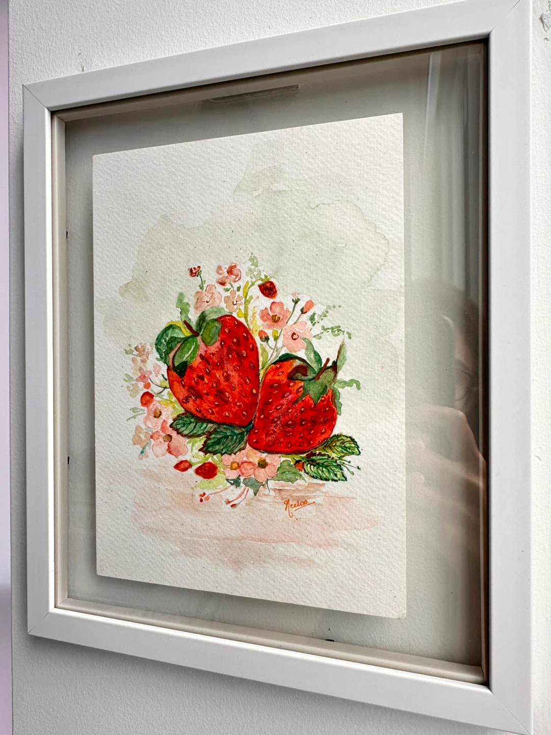 Framed Watercolour Painting of Strawberries and Flowers - photo 3