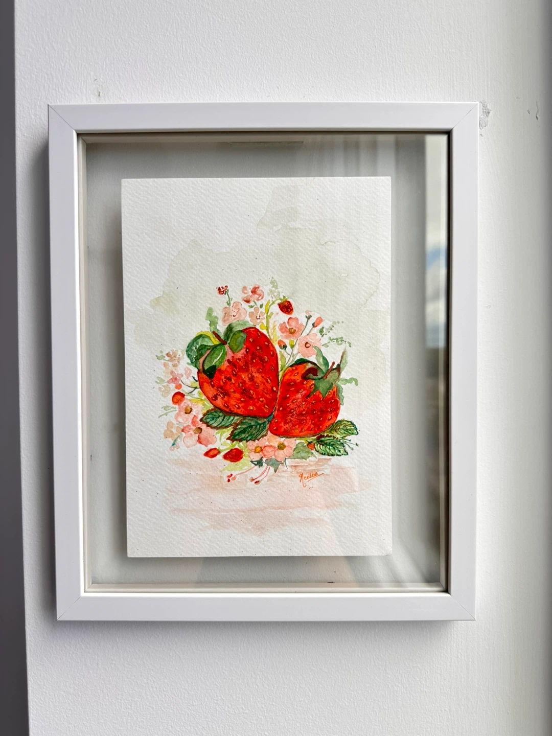 Framed Watercolour Painting of Strawberries and Flowers - photo 4