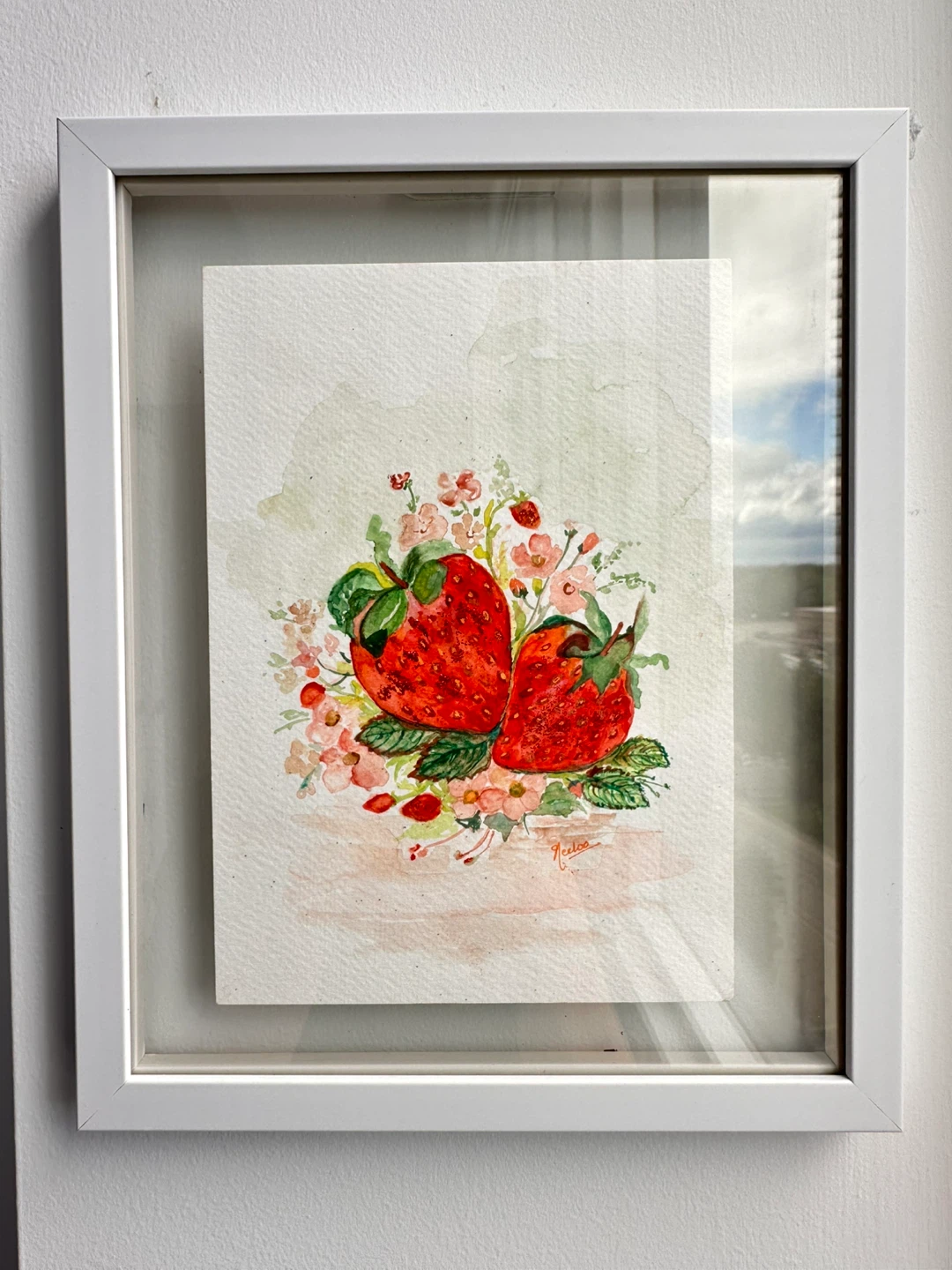 Framed Watercolour Painting of Strawberries and Flowers - photo 2
