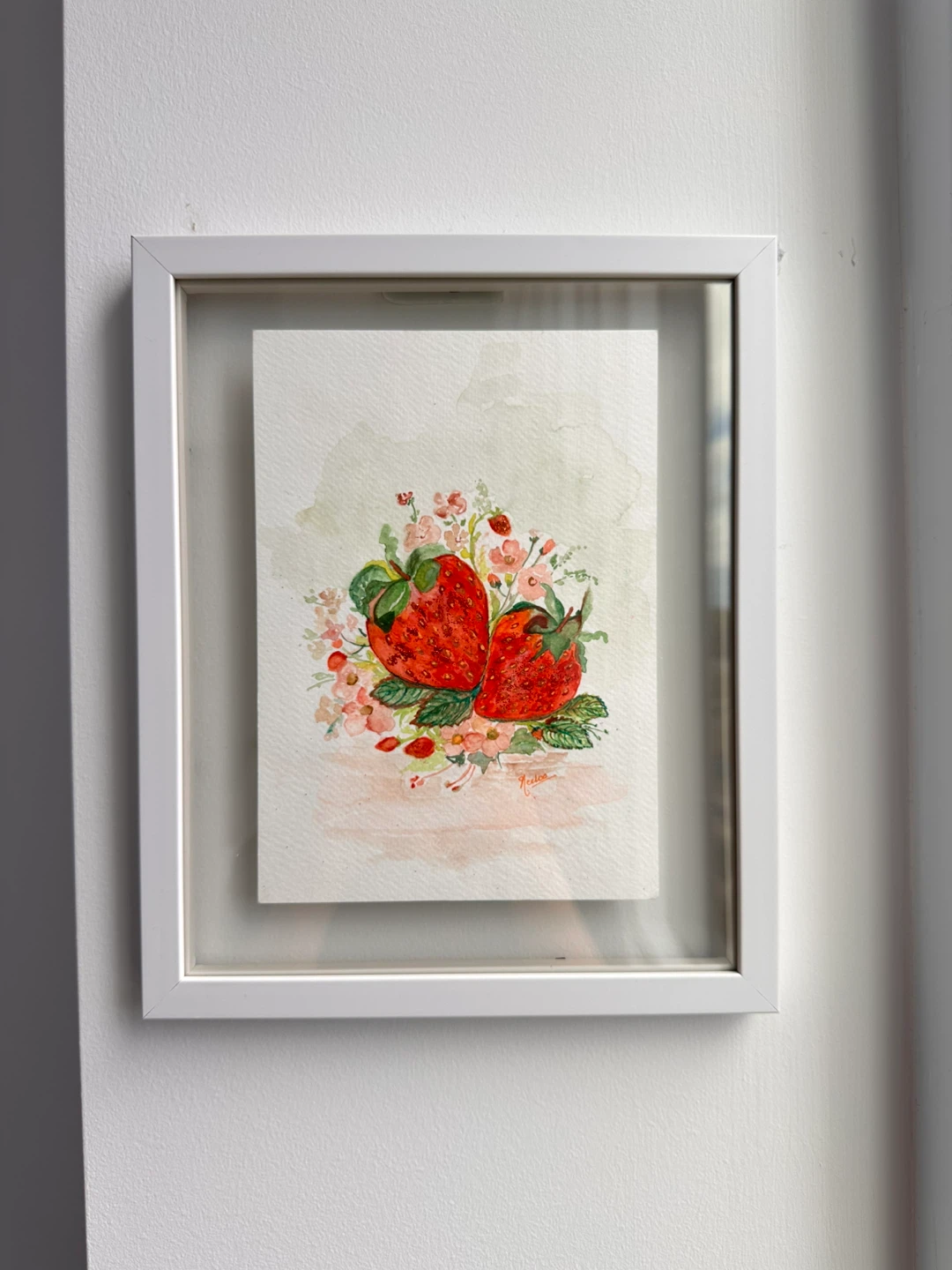 Framed Watercolour Painting of Strawberries and Flowers - photo 5