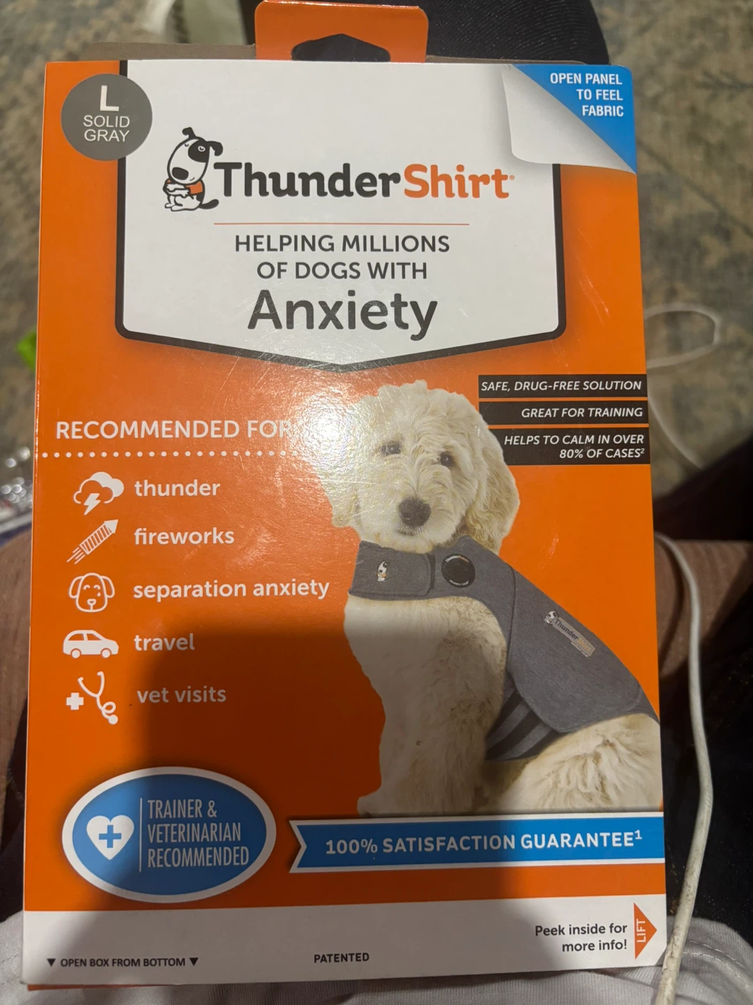 ThunderShirt Dog Anxiety Vest - Size L, Solid Gray