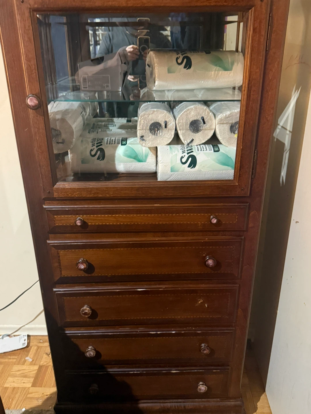 Wooden Display Cabinet with Drawers