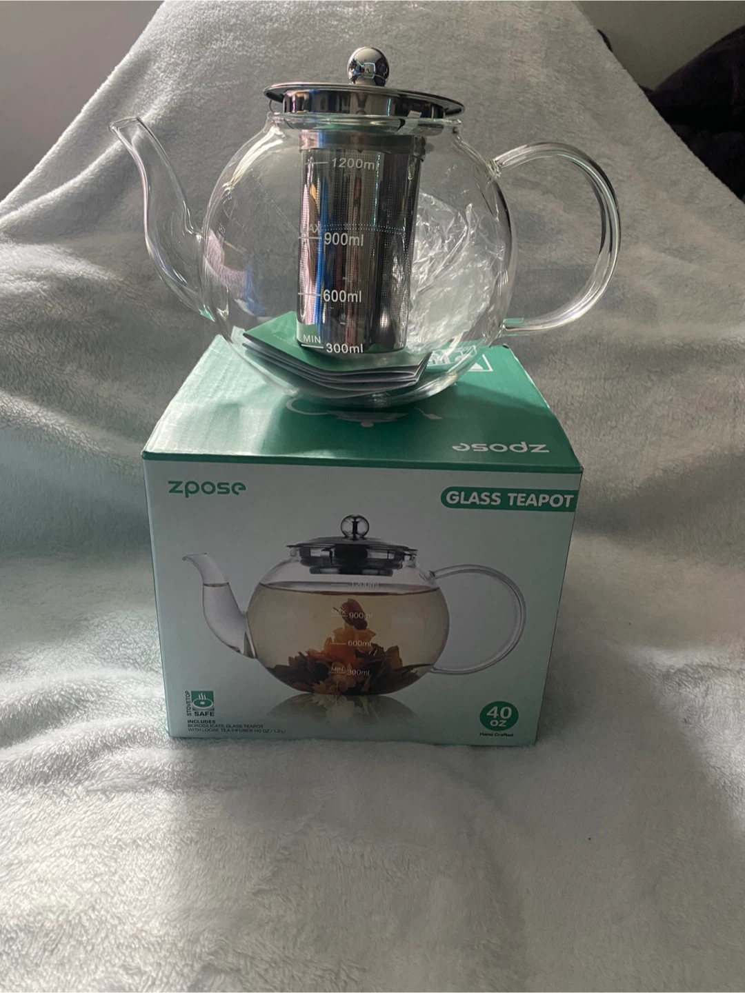 Zpose Glass Teapot with Infuser 40 oz