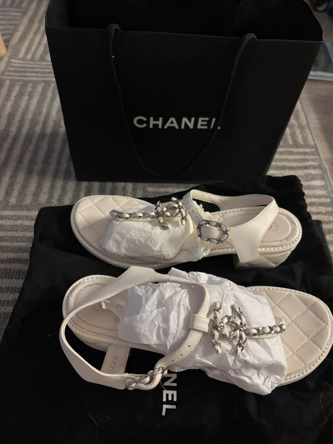 CHANEL White Sandals Size 36.5