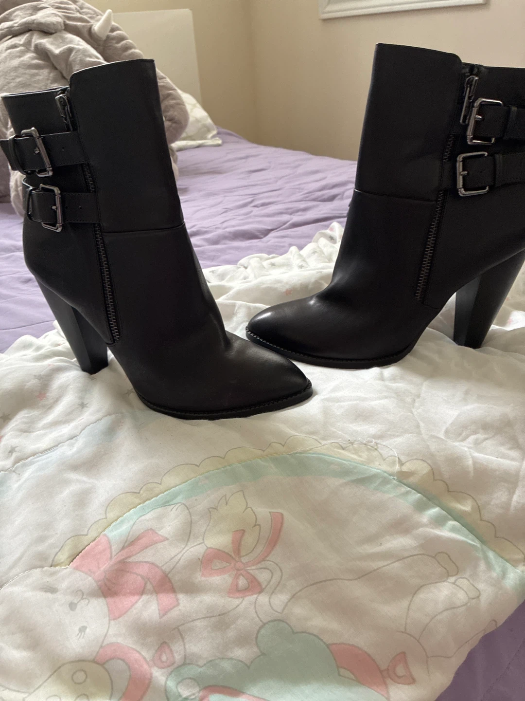 Black Heeled Ankle Boots with Buckle Detail - photo 2