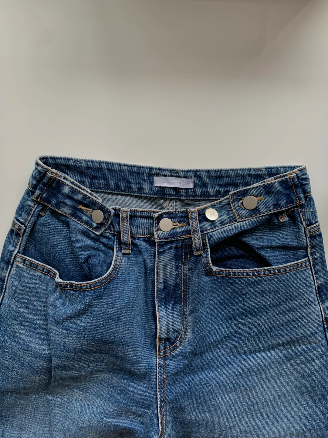 Waist Adjustable Blue Denim Wide Leg Jeans - photo 4