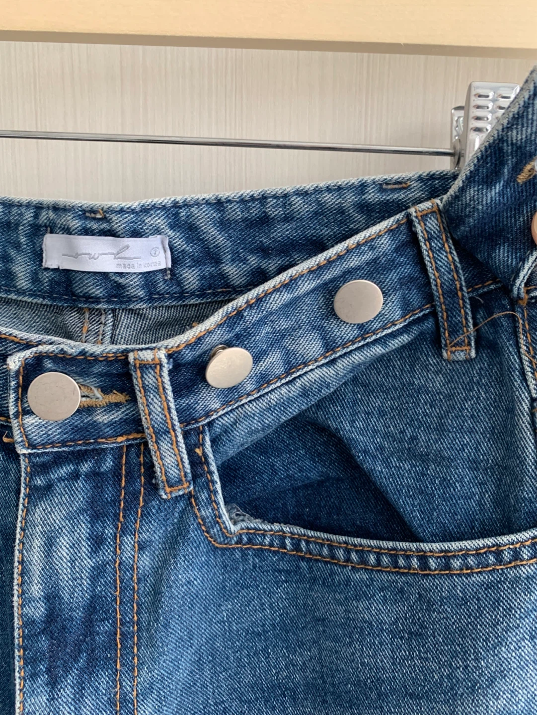 Waist Adjustable Blue Denim Wide Leg Jeans - photo 3