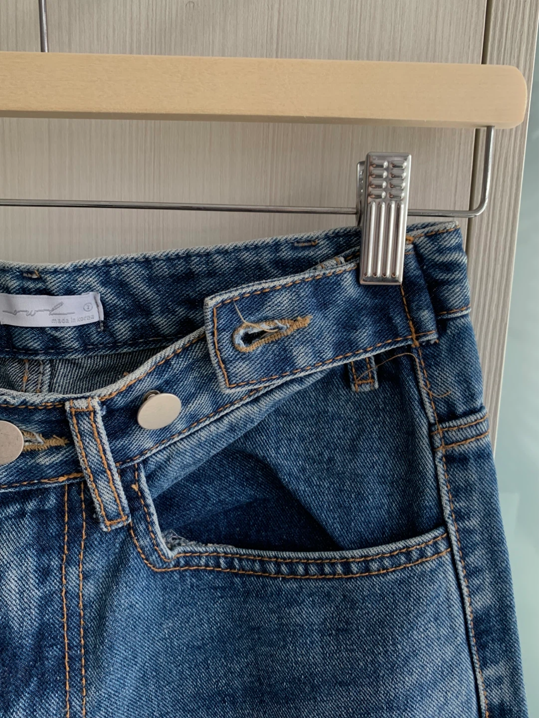 Waist Adjustable Blue Denim Wide Leg Jeans - photo 2