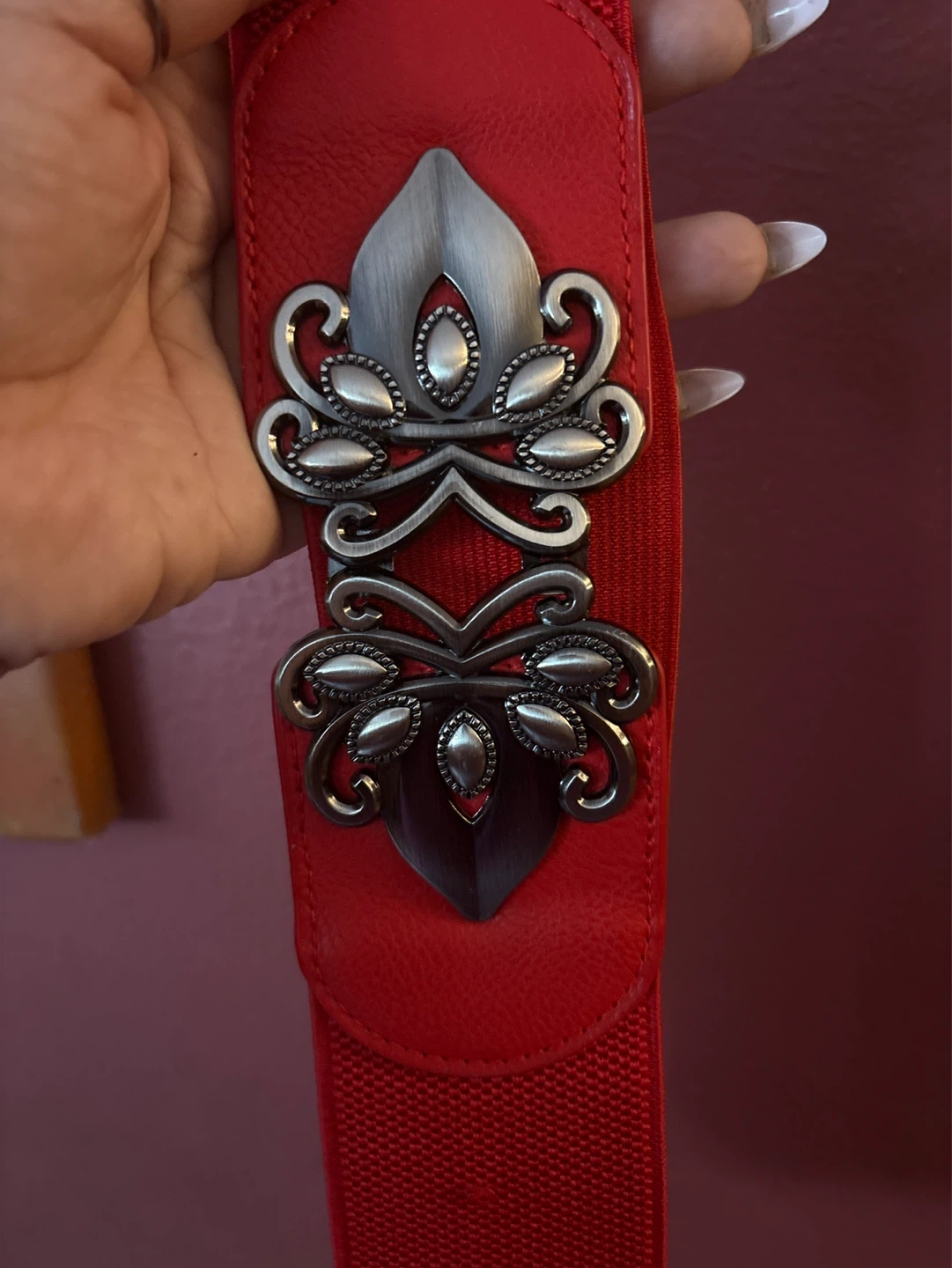 ⚽️ Vintage Syuer Red Elastic Belt Ornate Silver Buckle - photo 5