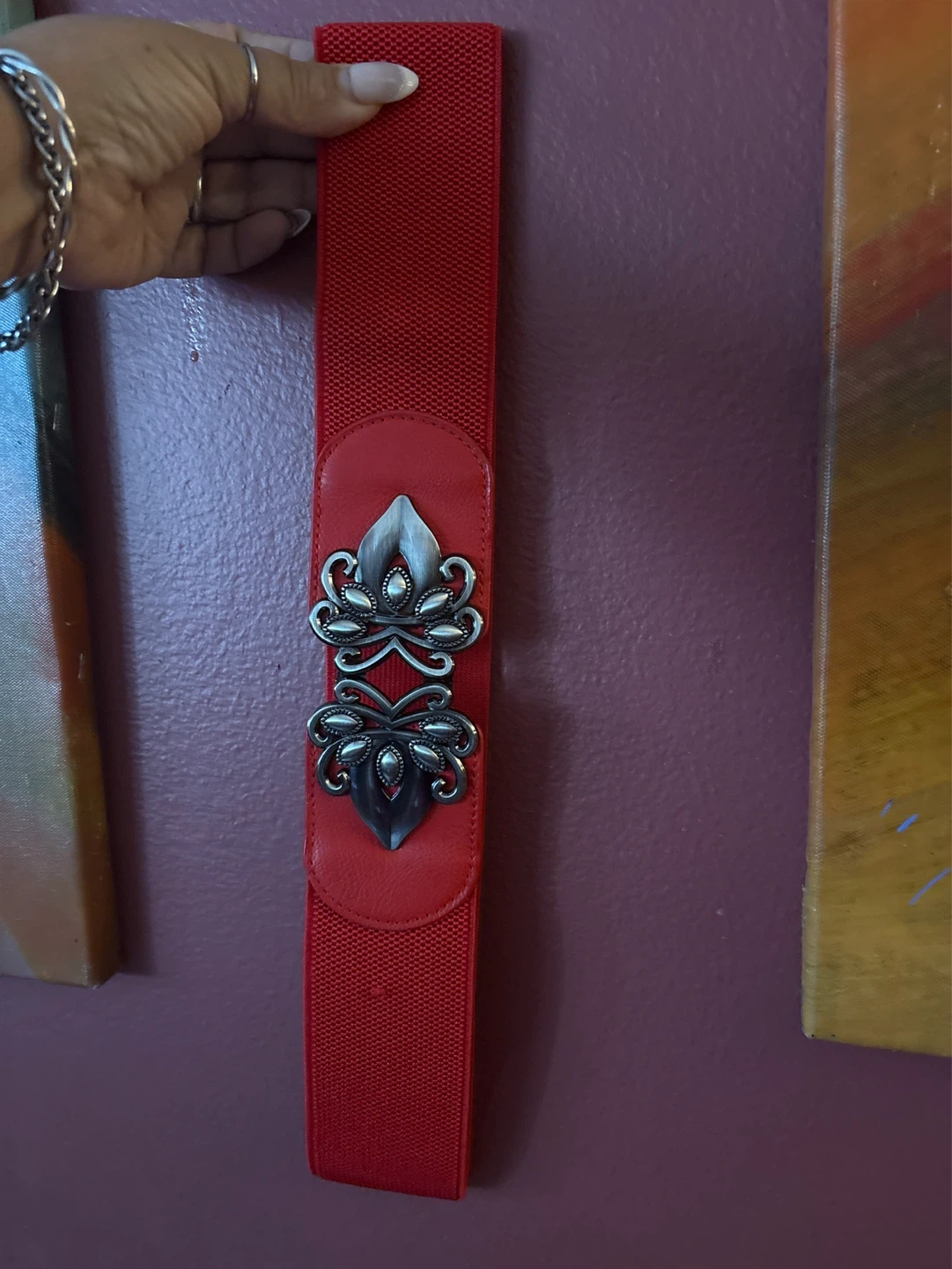 ⚽️ Vintage Syuer Red Elastic Belt Ornate Silver Buckle - photo 2