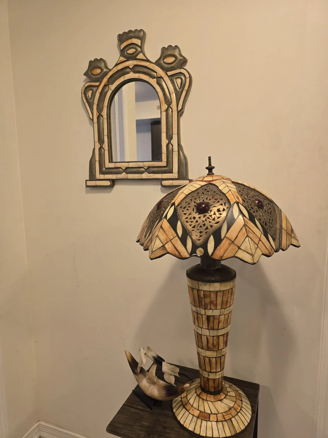 Decorative Table Lamp with Ornate Metal and Bone- Inlay - photo 2
