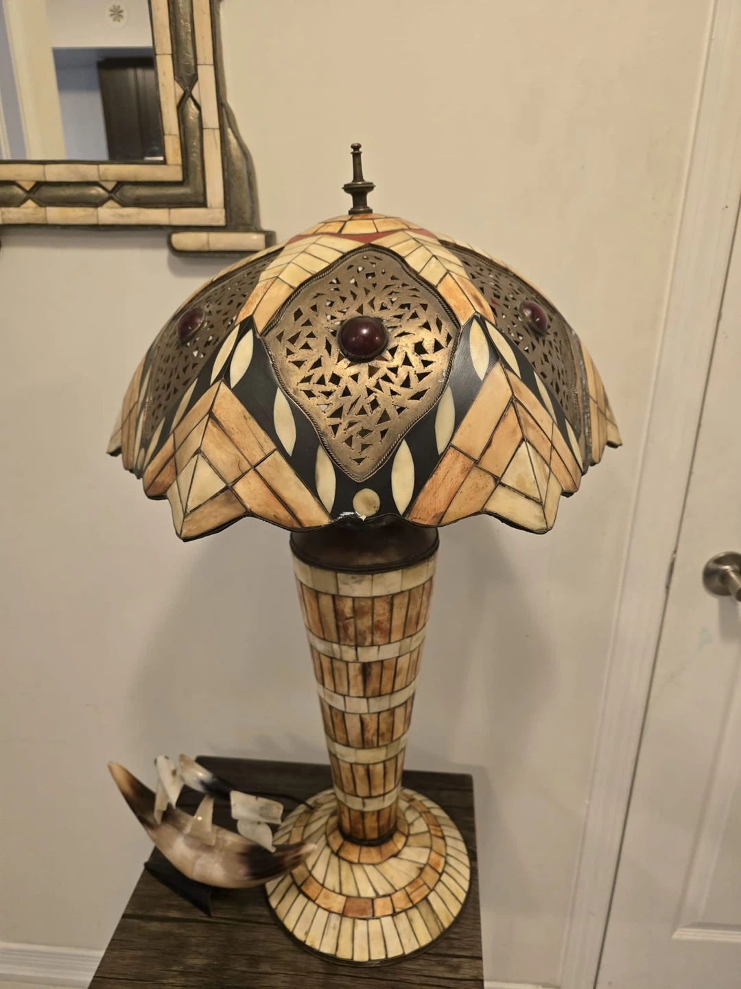 Decorative Table Lamp with Ornate Metal and Bone- Inlay - photo 3