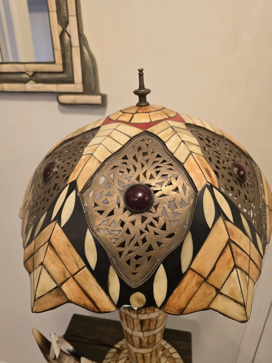 Decorative Table Lamp with Ornate Metal and Bone- Inlay - photo 5