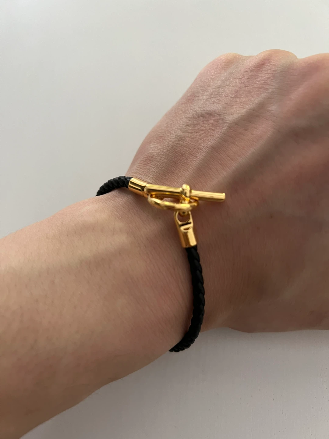 Hermès Black Braided Leather and Gold Tone Bracelet - photo 4