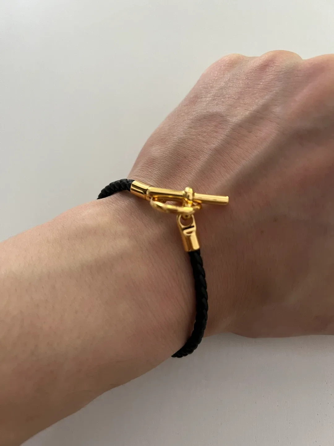 Hermès Black Braided Leather and Gold Tone Bracelet - photo 4