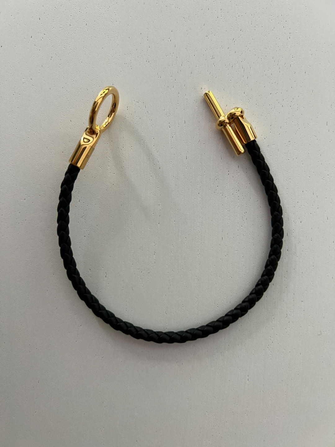 Hermès Black Braided Leather and Gold Tone Bracelet - photo 2